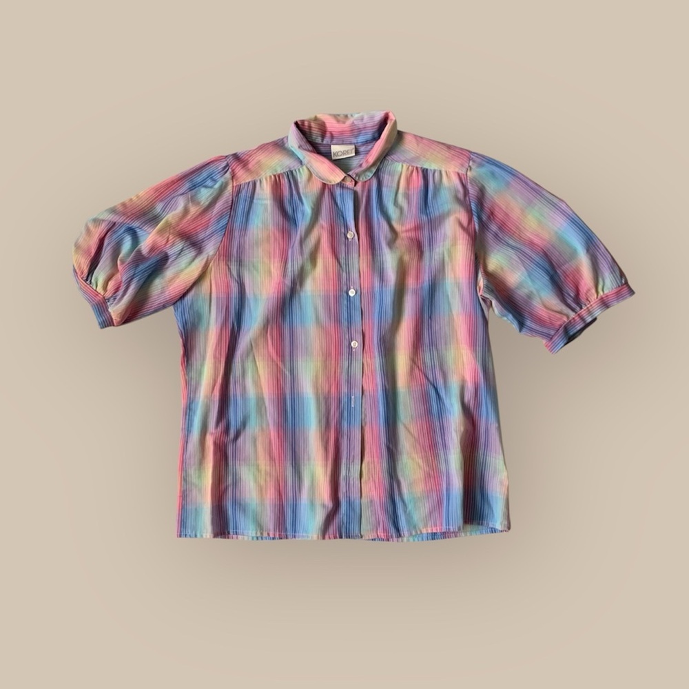 Vintage Koret Colorful Plaid Button-Up Blouse